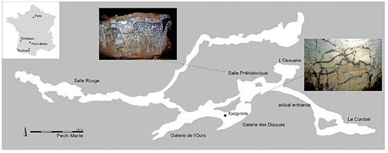 Emplaceent des empreintes dans la grotte de Pech Merle