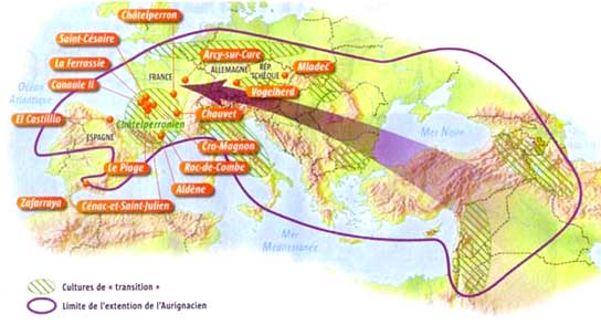 Limite d'extension de l'aurignacien