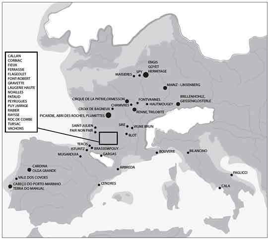 Carte des sites du Gravettien