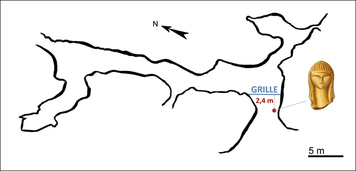 Localisation de la statuette de Brassempouy dans la grotte 